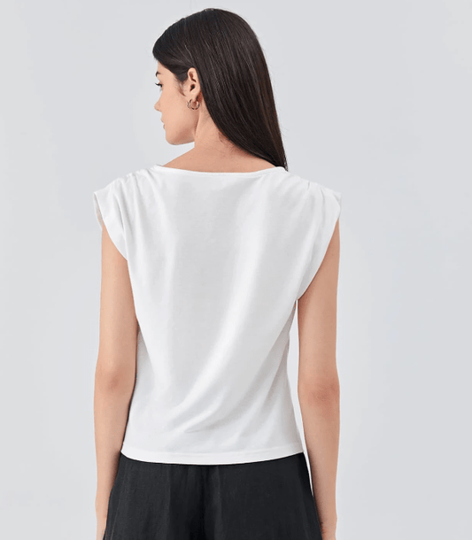 SHEIN Shein Womens Tops M / White SHEIN - Polyester Rolled Sleeve T-Shirt