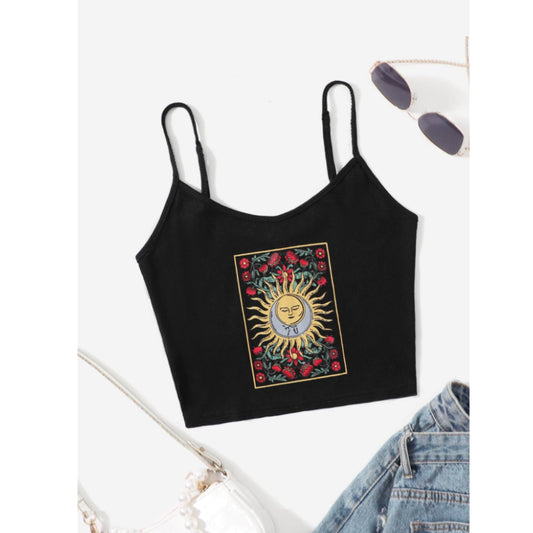 SHEIN Shein Womens Tops S / Black SHEIN - Printed Crop Top