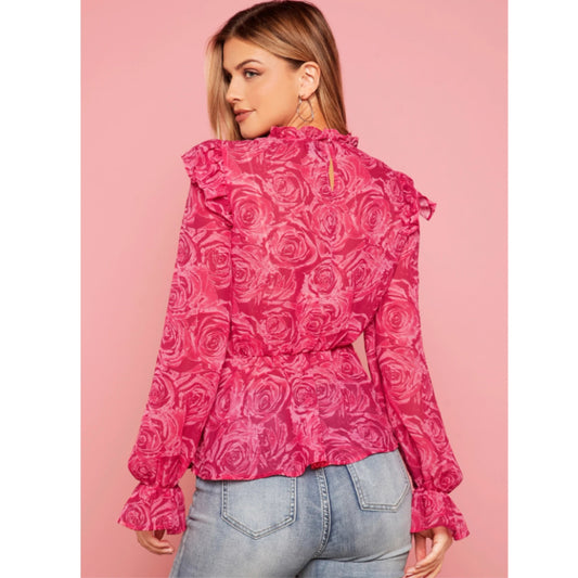 SHEIN Shein Womens Tops XL / Pink SHEIN - Printed Floral Blouse