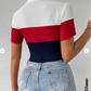 SHEIN Shein Womens Tops M / Multi-Color SHEIN - Ribbed Knit Colorblock Stand  Collar T-Shirt