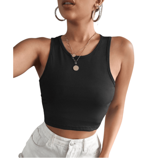 SHEIN Shein Womens Tops S / Black SHEIN - Ribbed Knit Solid Crop Tank Top