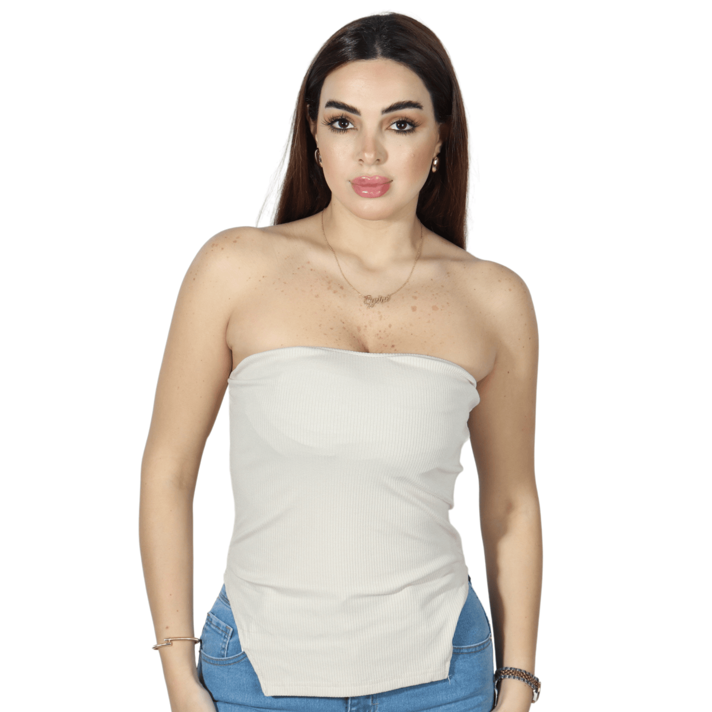 SHEIN Shein Womens Tops M / Beige SHEIN - Ribbed off shoulder design top