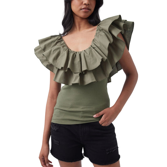 SHEIN Shein Womens Tops M / Green SHEIN - Ruffle Top Rosemary