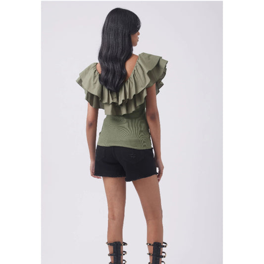 SHEIN Shein Womens Tops M / Green SHEIN - Ruffle Top Rosemary