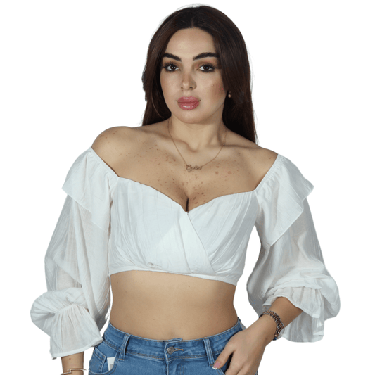 SHEIN Shein Womens Tops M / White SHEIN - Rustic Off Shoulder Self Tie Crop Top