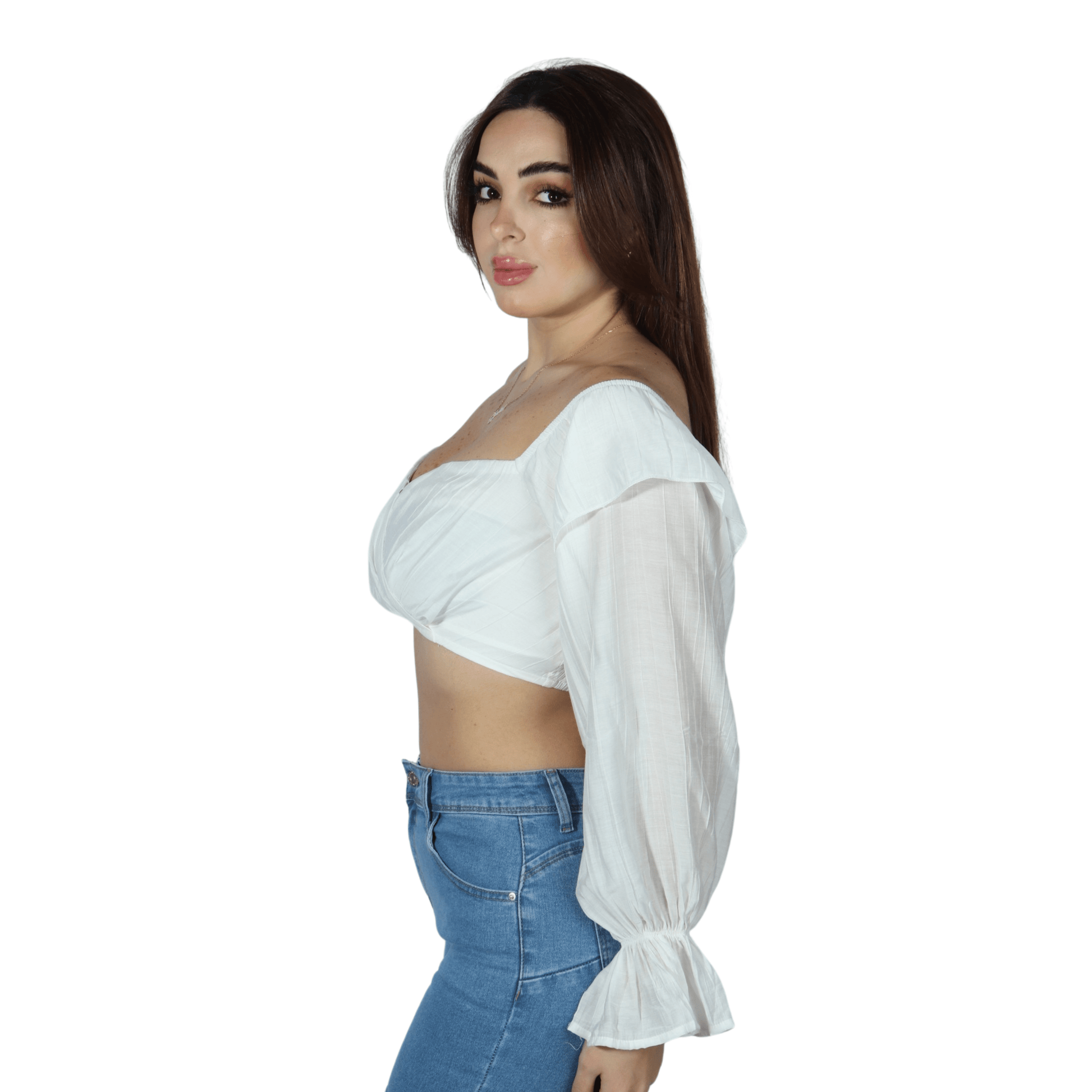 SHEIN Shein Womens Tops M / White SHEIN - Rustic Off Shoulder Self Tie Crop Top