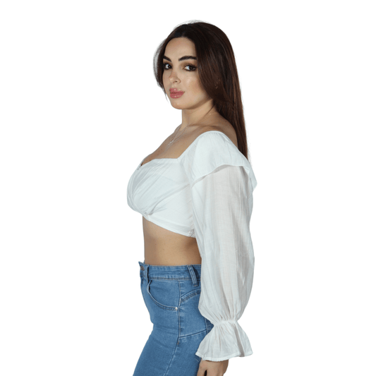 SHEIN Shein Womens Tops M / White SHEIN - Rustic Off Shoulder Self Tie Crop Top