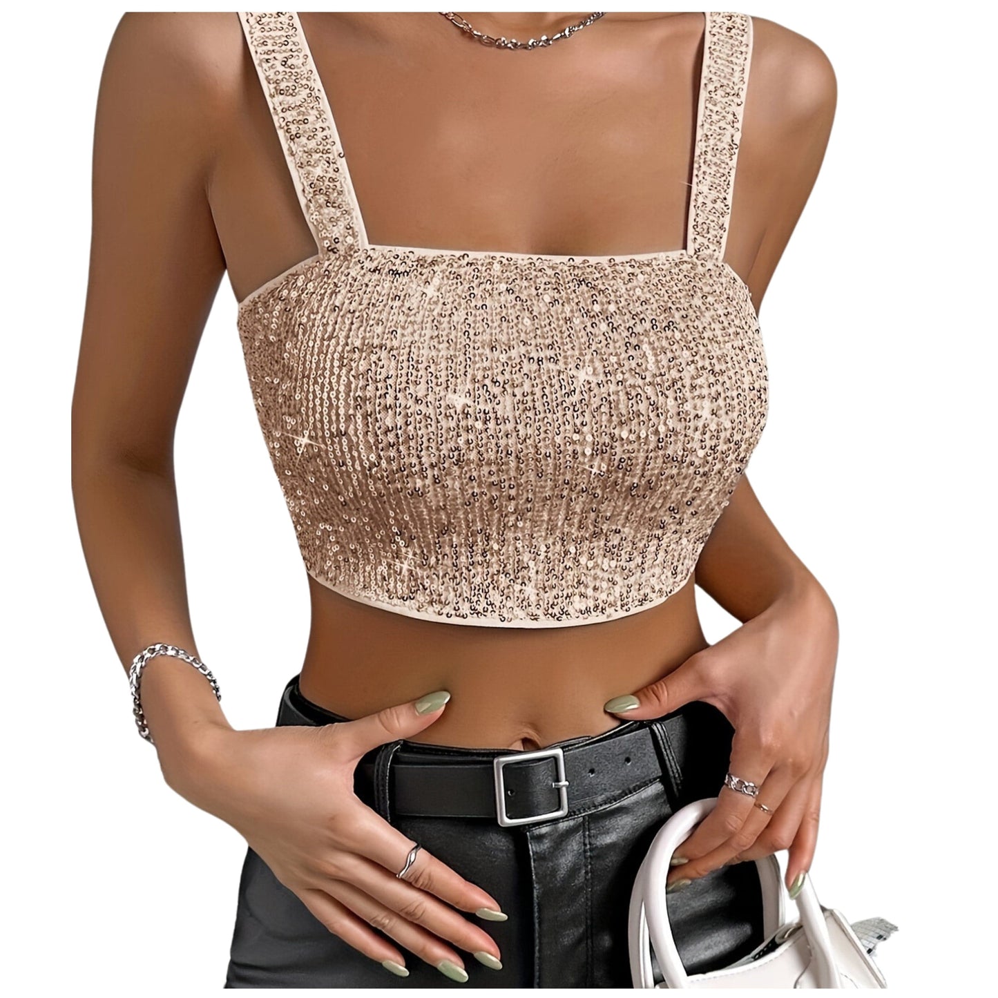 SHEIN Shein Womens Tops S / Gold SHEIN -  Sequin Crop Top