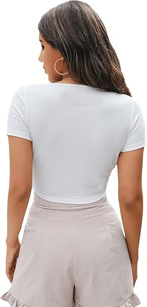 SHEIN Shein Womens Tops S / White SHEIN -  Short SleevesTwist Front Short Sleeve Crop Top