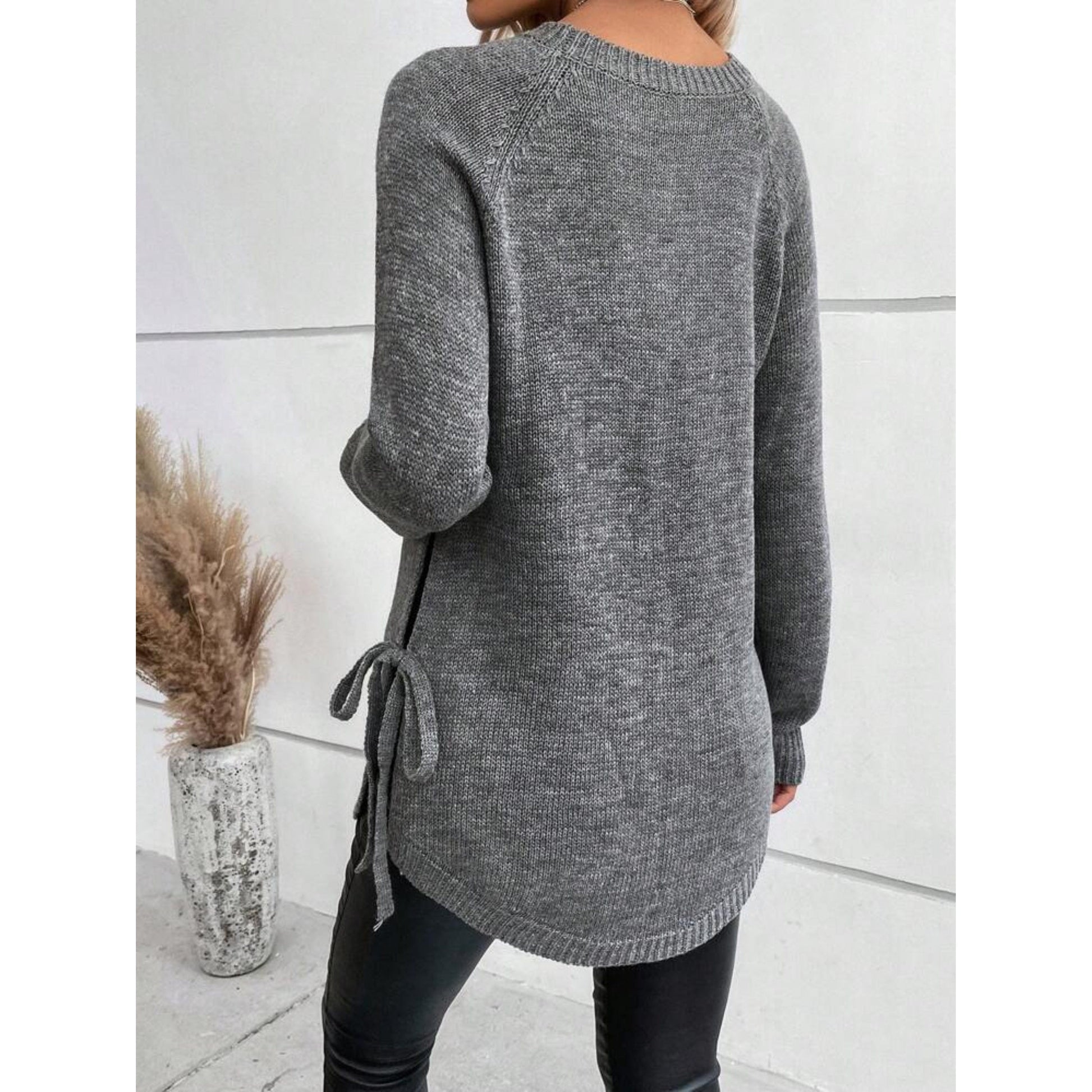 SHEIN Shein Womens Tops XL / Grey SHEIN - Sleeve Knot Side Sweater