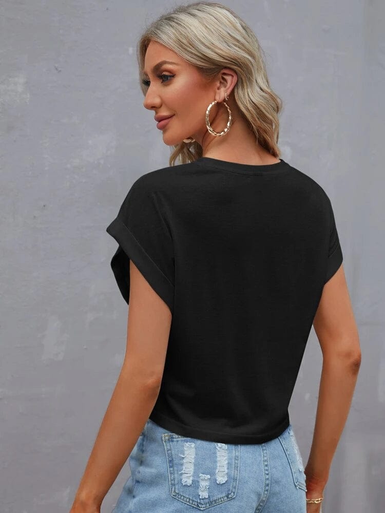 SHEIN Shein Womens Tops L / Black SHEIN - Sleeve Round Neck T-Shirt