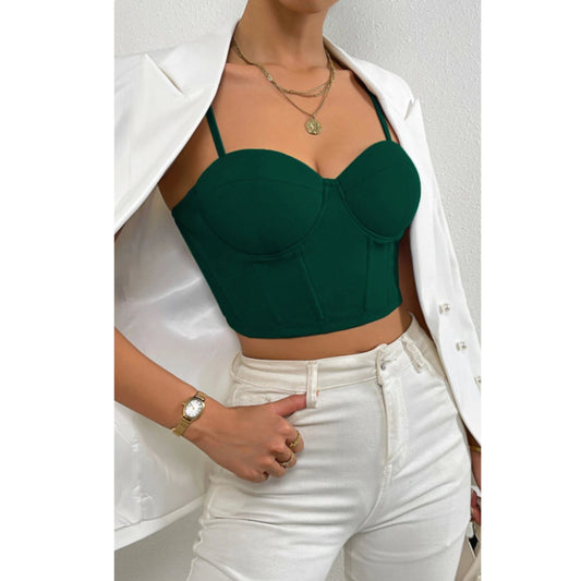 SHEIN Shein Womens Tops S / Green SHEIN - Solid Bustier Crop Cami Tank Top