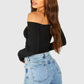 SHEIN Shein Womens Tops XS / Black SHEIN - Solid Off The Shoulder Long Sleeve Cutout Blouse