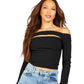 SHEIN Shein Womens Tops XS / Black SHEIN - Solid Off The Shoulder Long Sleeve Cutout Blouse