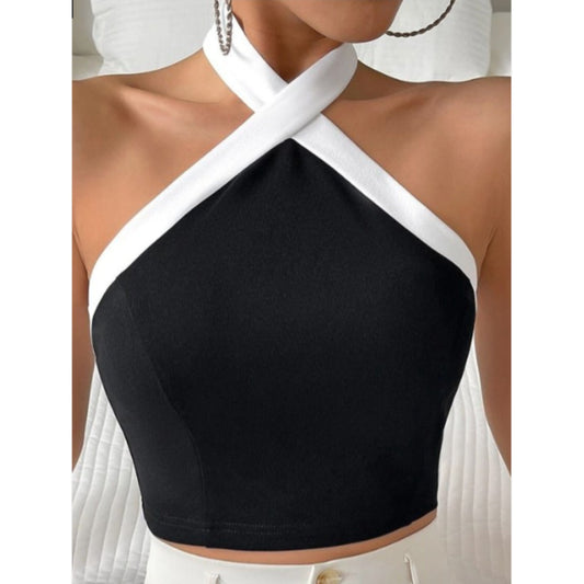 SHEIN Shein Womens Tops S / Black SHEIN - Solid Pattern Halter Neck Sleeveless Fitted Top