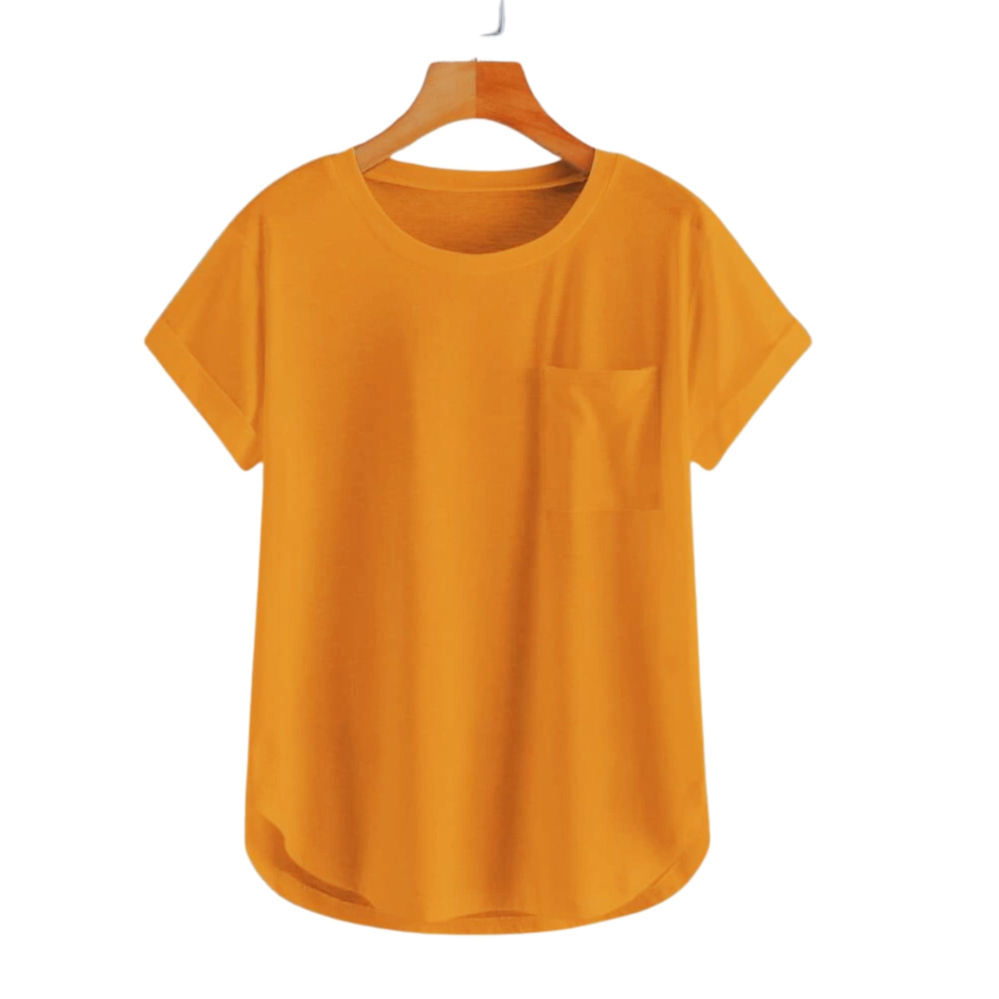 SHEIN Shein Womens Tops S / Orange SHEIN -  Solid Rolled Up Curved Hem T-Shirt