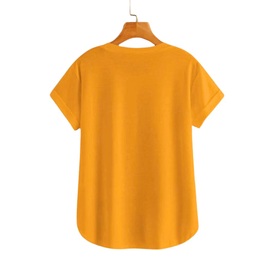 SHEIN Shein Womens Tops S / Orange SHEIN -  Solid Rolled Up Curved Hem T-Shirt