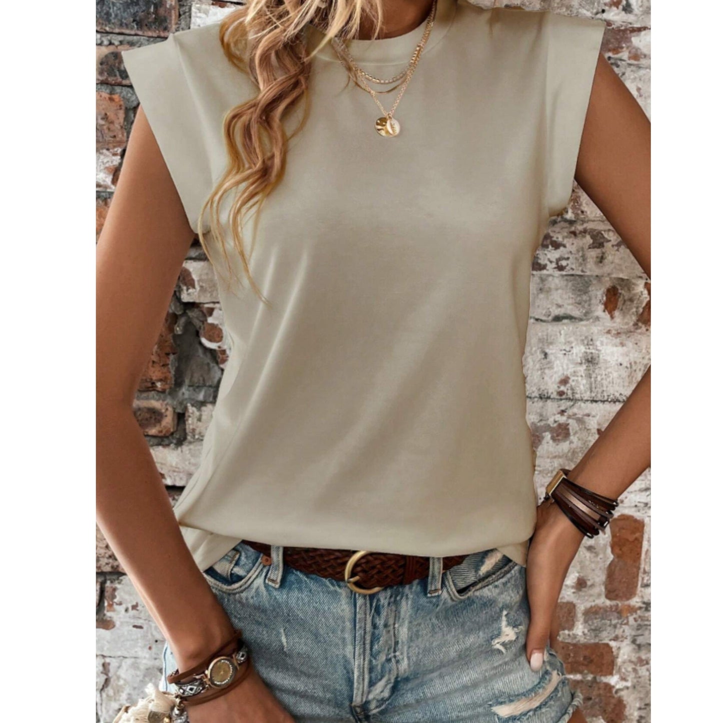 SHEIN Shein Womens Tops XL / Beige SHEIN - Solid Round Neck T-shirt