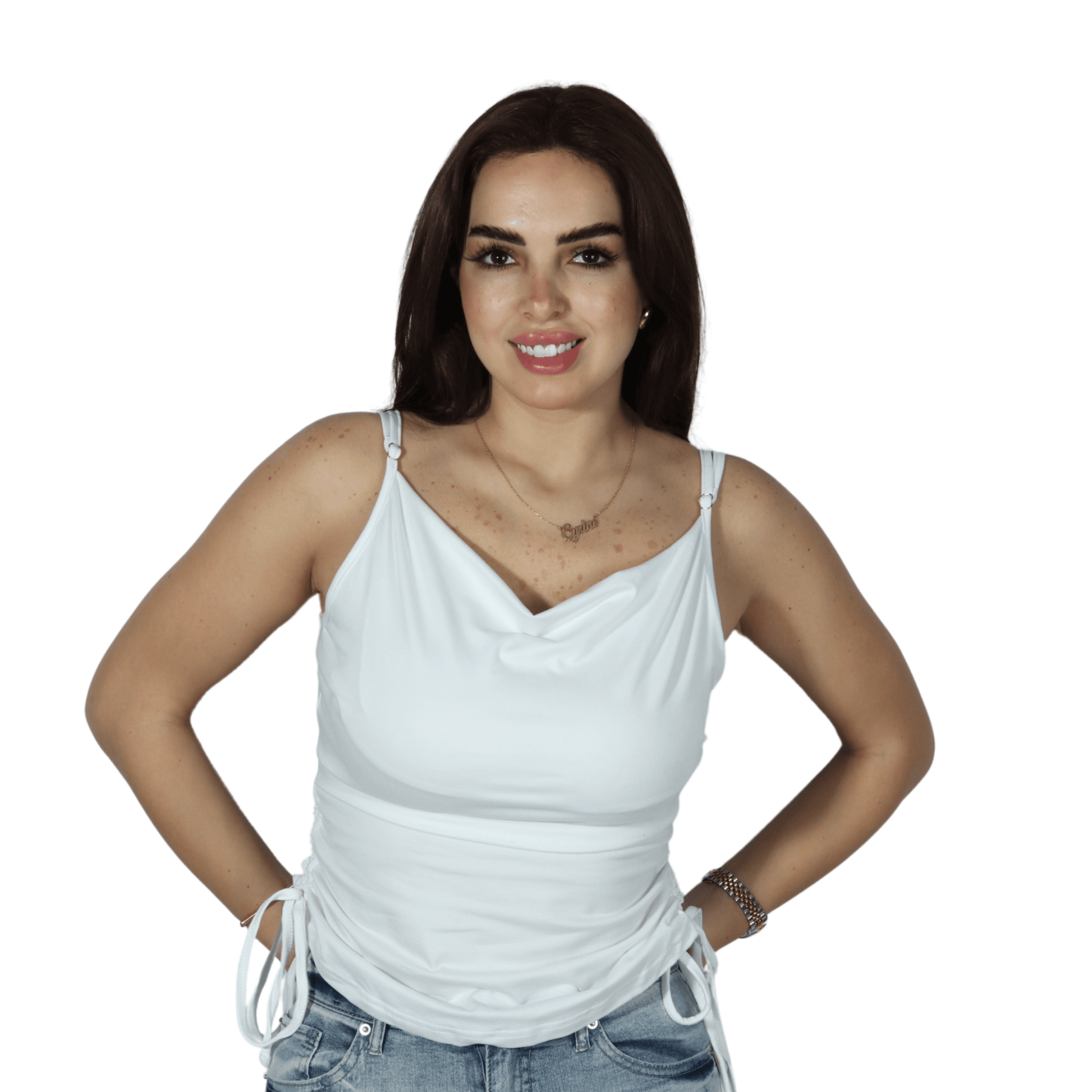 SHEIN Shein Womens Tops L / White SHEIN - Solid thin strap rushd side tank top