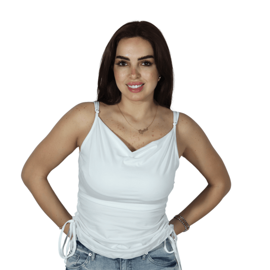 SHEIN Shein Womens Tops L / White SHEIN - Solid thin strap rushd side tank top