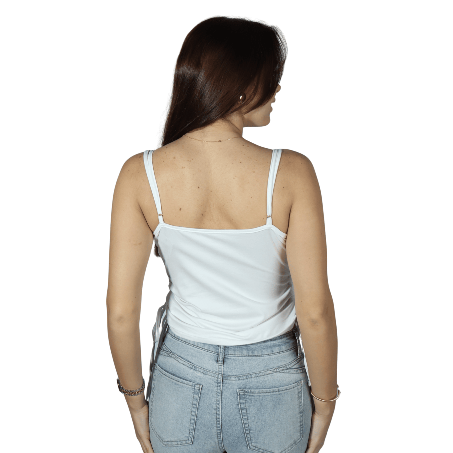 SHEIN Shein Womens Tops L / White SHEIN - Solid thin strap rushd side tank top