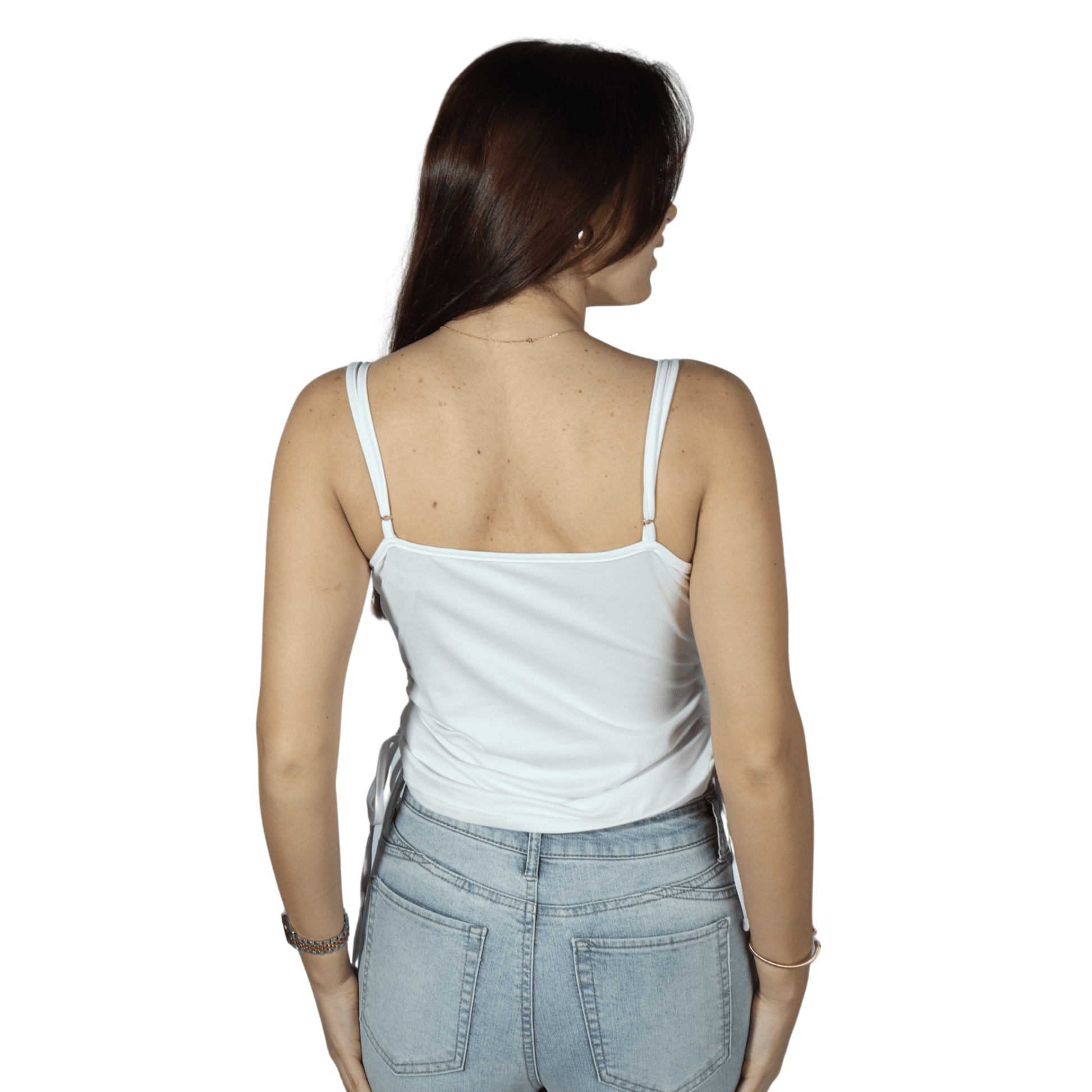 SHEIN Shein Womens Tops L / White SHEIN - Solid thin strap rushd side tank top