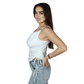 SHEIN Shein Womens Tops L / White SHEIN - Solid thin strap rushd side tank top