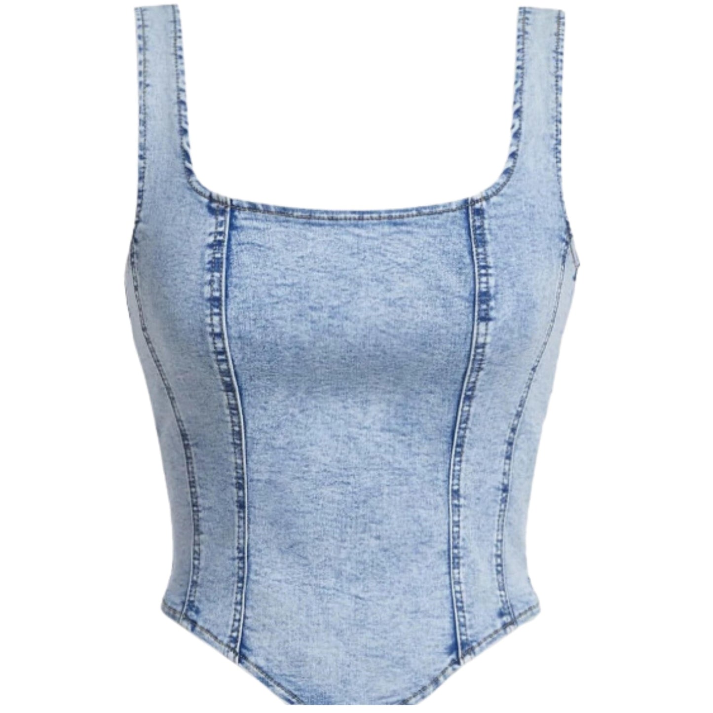 SHEIN Shein Womens Tops M / Blue SHEIN - Square Neck Hanky Hem Tank Denim Top