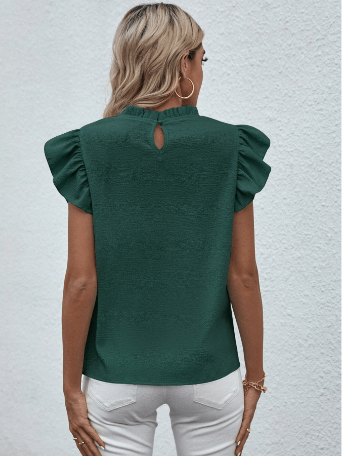 SHEIN Shein Womens Tops XL / Green SHEIN -  Stand Collar Ruffle Sleeve Blouse