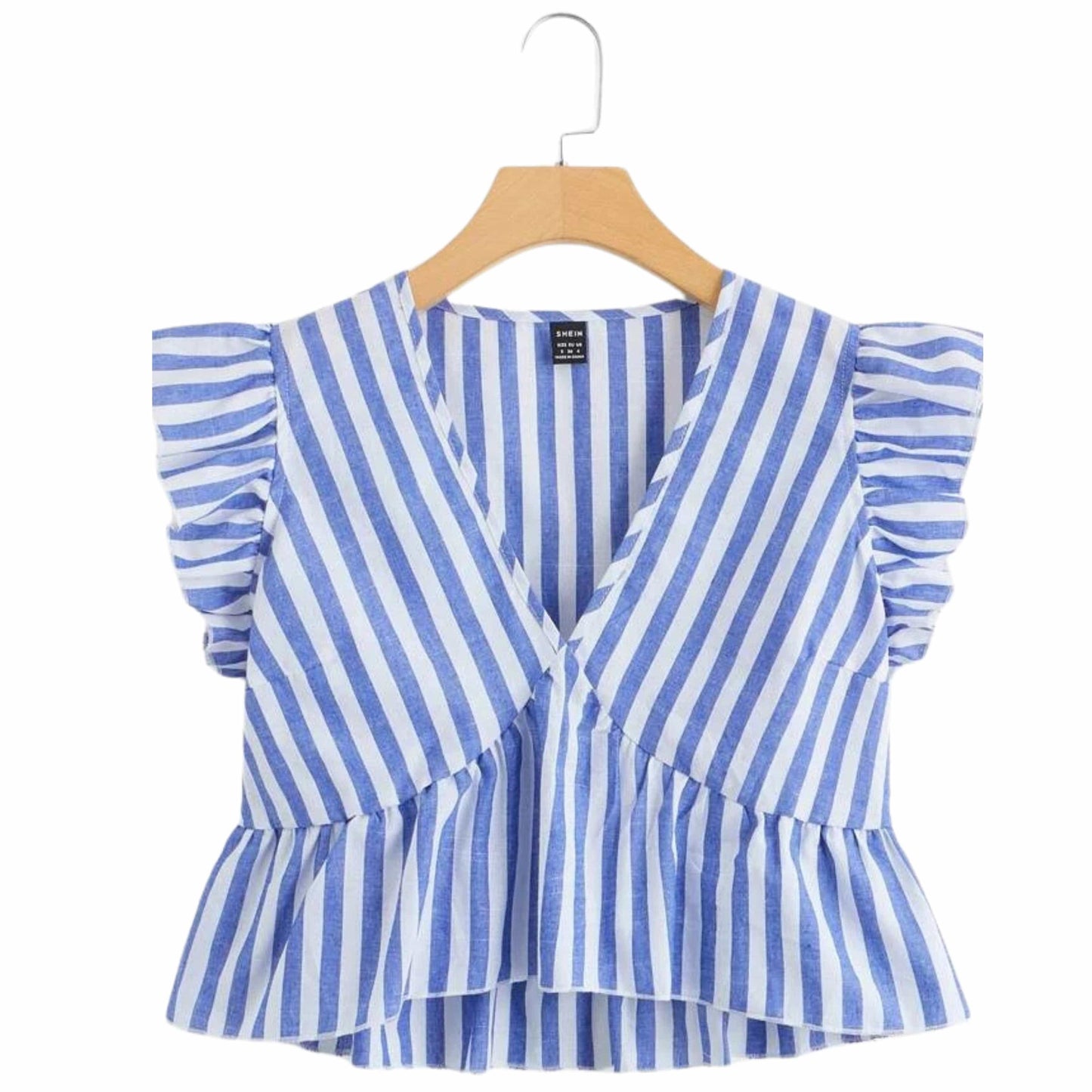 SHEIN Shein Womens Tops S / Multi-Color SHEIN - Striped Ruffle Armhole Asymmetrical Peplum Blouse