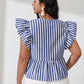 SHEIN Shein Womens Tops S / Multi-Color SHEIN - Striped Ruffle Armhole Asymmetrical Peplum Blouse