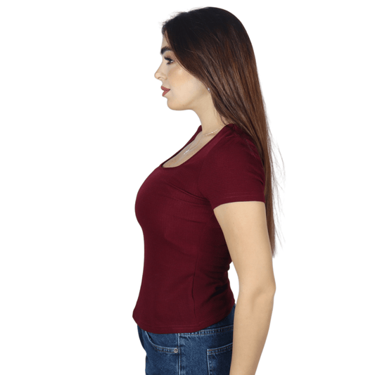 SHEIN Shein Womens Tops S / Burgundy SHEIN - Texture  Design Short Sleeves