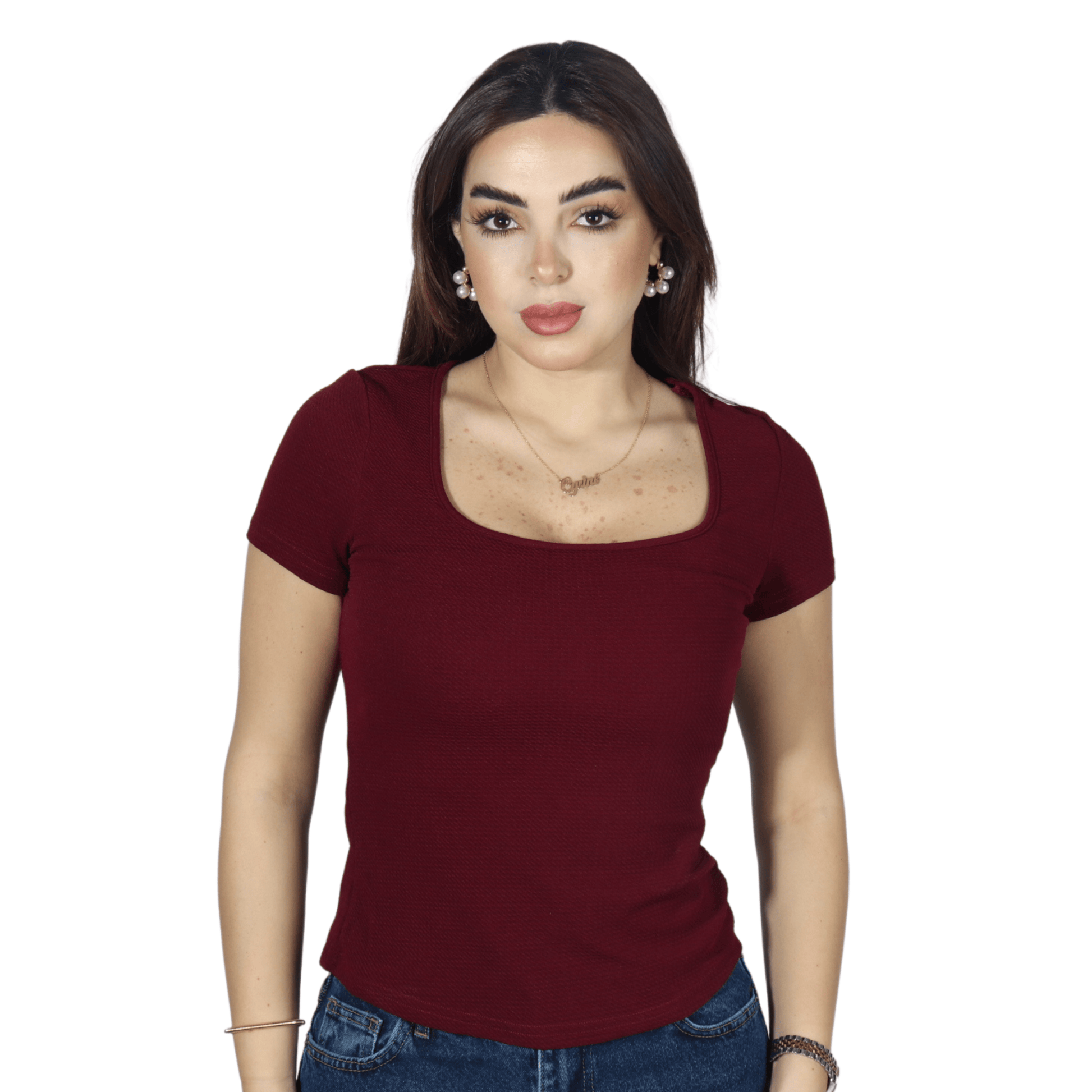SHEIN Shein Womens Tops S / Burgundy SHEIN - Texture  Design Short Sleeves