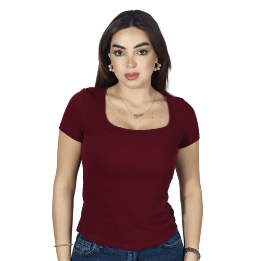 SHEIN Shein Womens Tops S / Burgundy SHEIN - Texture  Design Short Sleeves