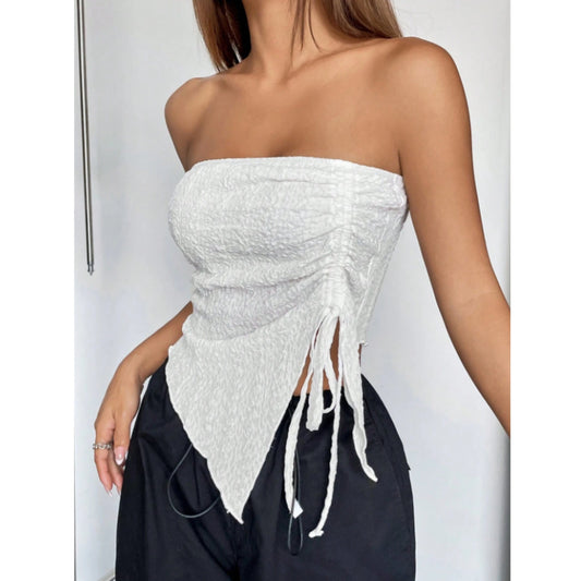 SHEIN Shein Womens Tops S / White SHEIN - Textured rushed side crop top