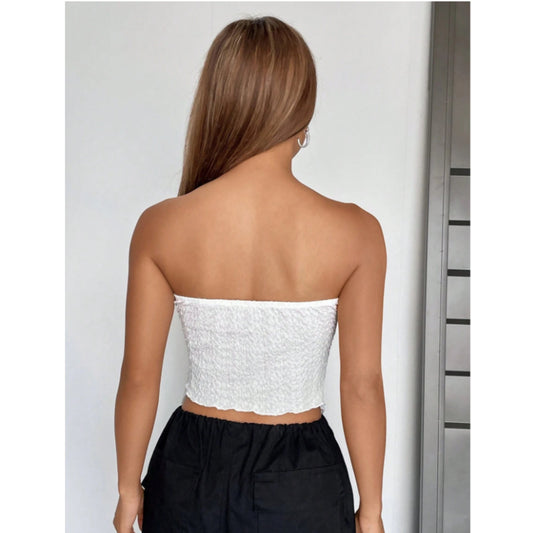 SHEIN Shein Womens Tops S / White SHEIN - Textured rushed side crop top