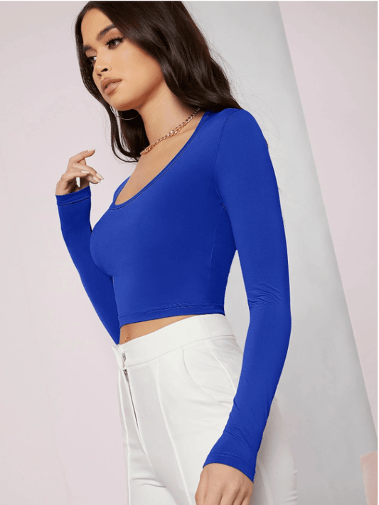 SHEIN Shein Womens Tops M / Blue SHEIN - U neck crop top