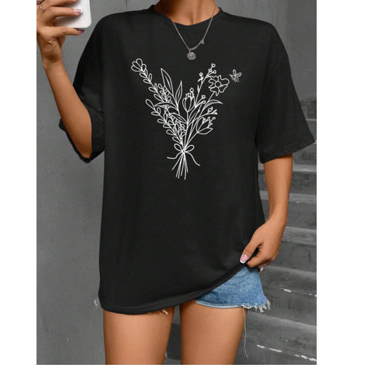 SHEIN Shein Womens Tops XL / Black SHEIN - Unity Floral Print Drop Shoulder T-Shirt