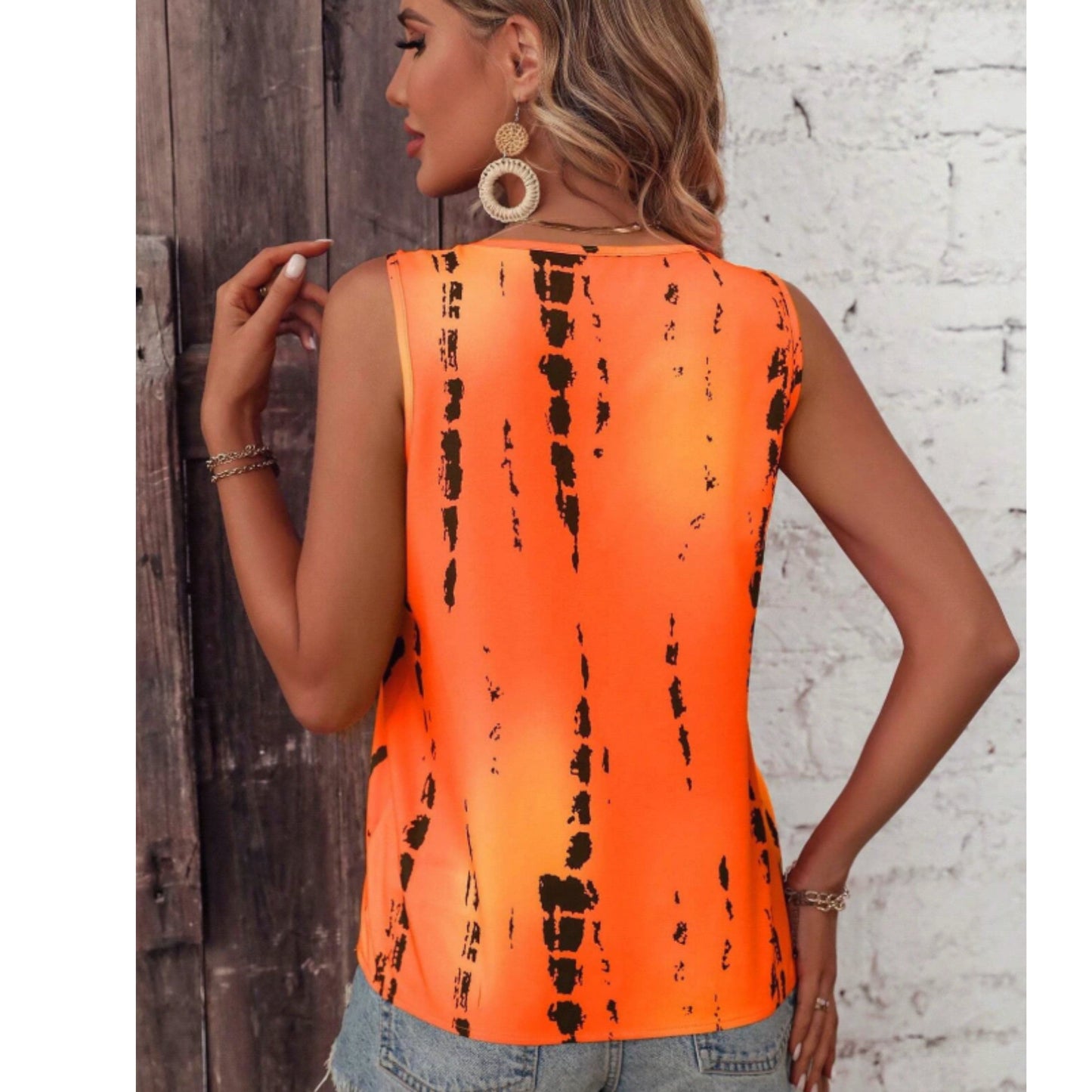 SHEIN Shein Womens Tops XL / Orange SHEIN -  Women's Printed Tank top with Wrap Detail and Tie Dye