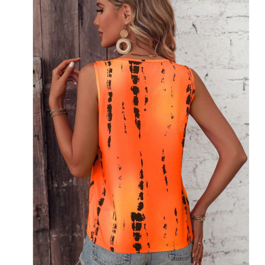 SHEIN Shein Womens Tops XL / Orange SHEIN -  Women's Printed Tank top with Wrap Detail and Tie Dye