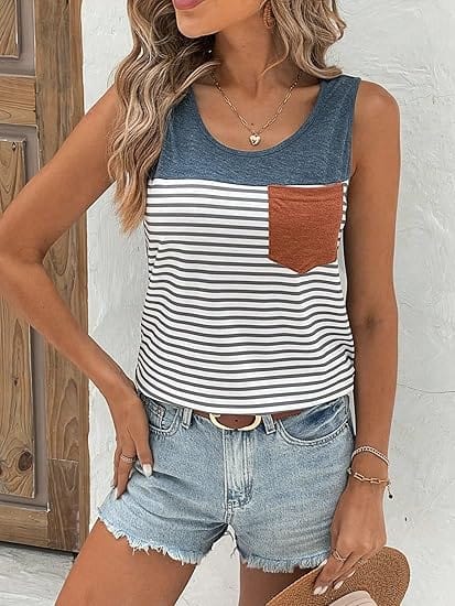 SHEIN Shein Womens Tops L / Multi-Color SHEIN - Women's Striped Color Block Tank Top