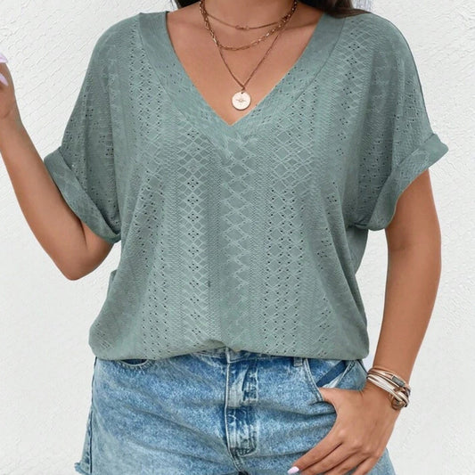 SHEIN Shein Womens Tops L / Green SHEIN -  Women's V-Neck Knitted Casual Batwing Sleeve Blouse