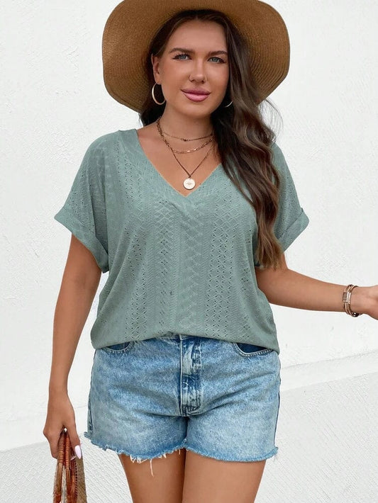 SHEIN Shein Womens Tops L / Green SHEIN -  Women's V-Neck Knitted Casual Batwing Sleeve Blouse