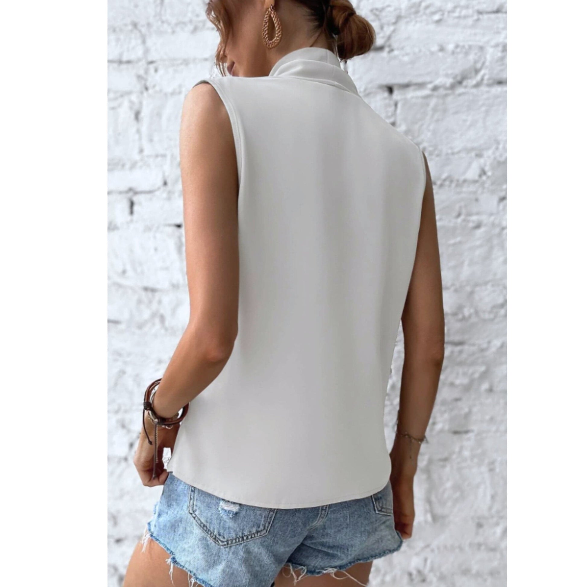 SHEIN Shein Womens Tops M / White SHEIN - Wrap Front Sleeveless Blouse