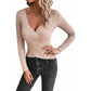 SHEIN Shein Womens Tops L / Beige SHEIN -  Wrap V Neck Long Sleeve Cross Front Knitted Top