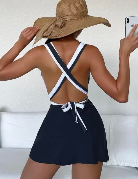 SHEIN - Striped Plunging Swimsuit