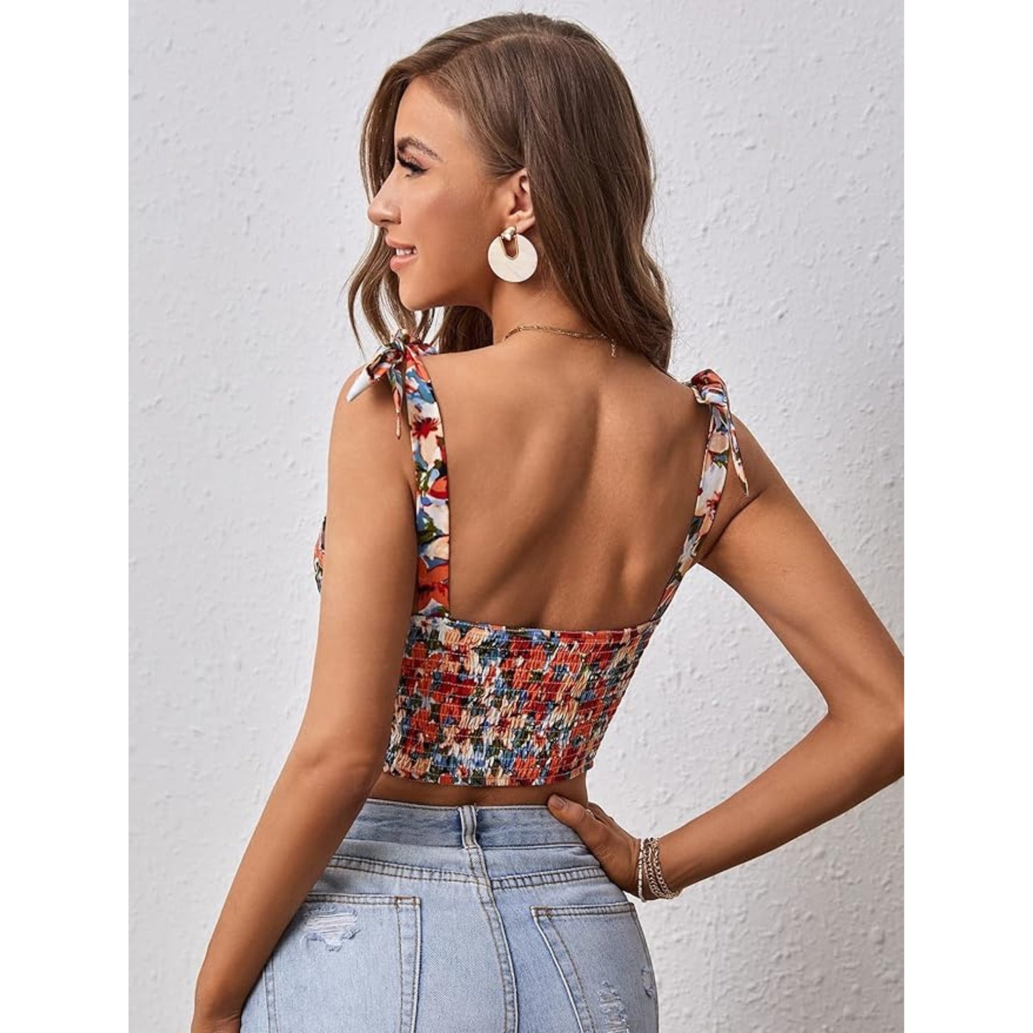 SHEIN - Floral Print Tie Shoulder Cami crop top