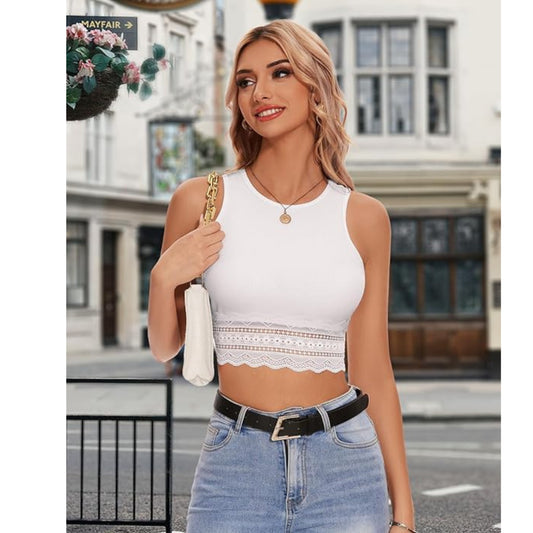 SHEIN - Lace Ribbed Knit crop top