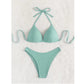 SHEIN - Plain Rib Tie Back Halter Push Up Bikini