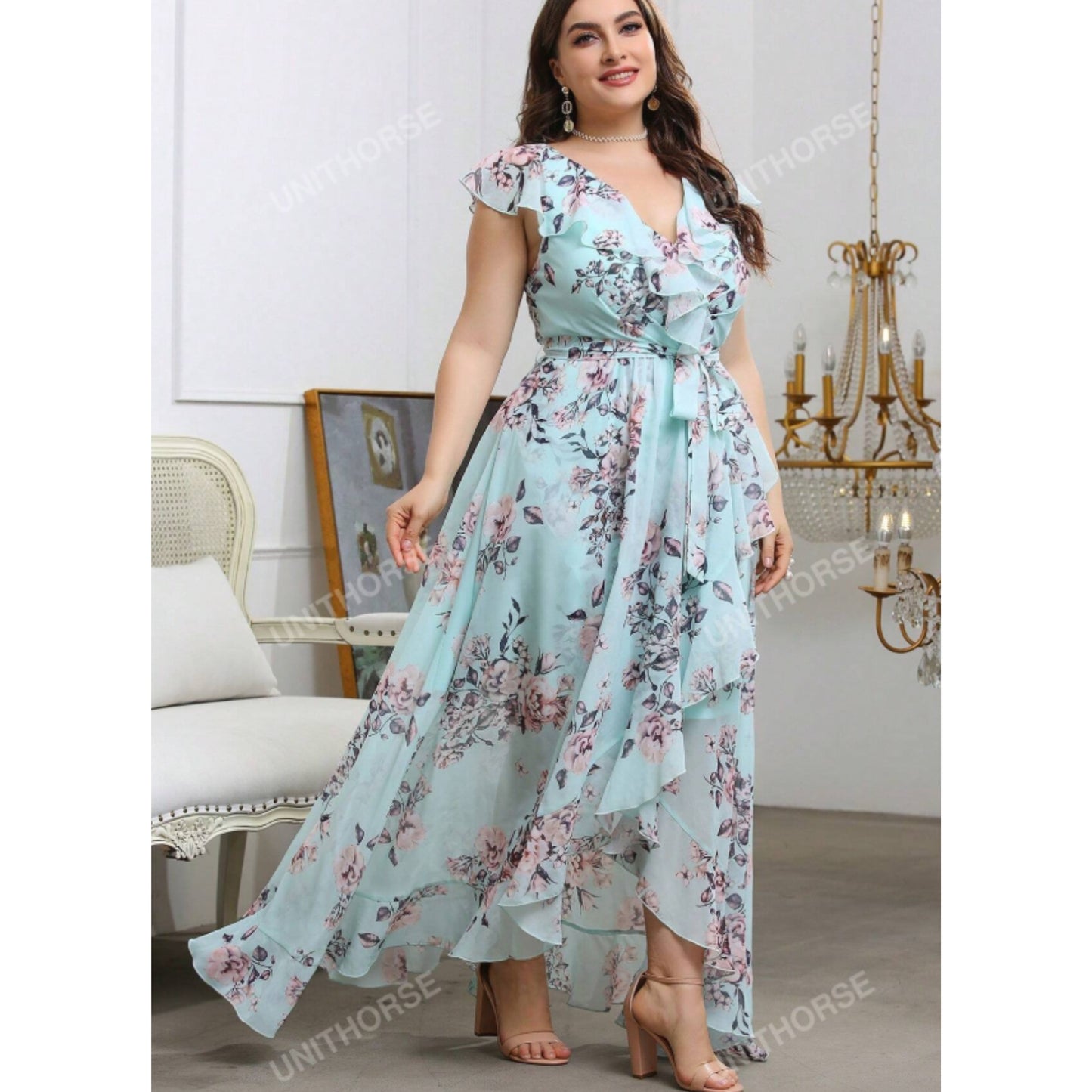 SHEIN - Flower pattern ruffle long dress